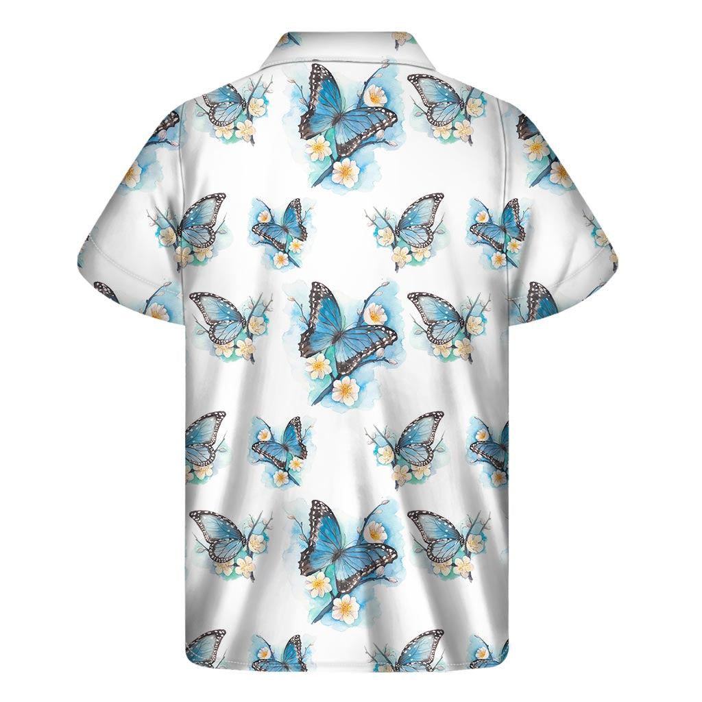 Blossom Blue Butterfly Pattern Print Men's Short Sleeve Shirt