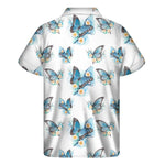 Blossom Blue Butterfly Pattern Print Men's Short Sleeve Shirt