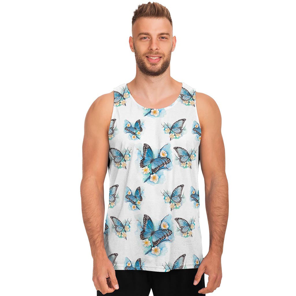 Blossom Blue Butterfly Pattern Print Men's Tank Top