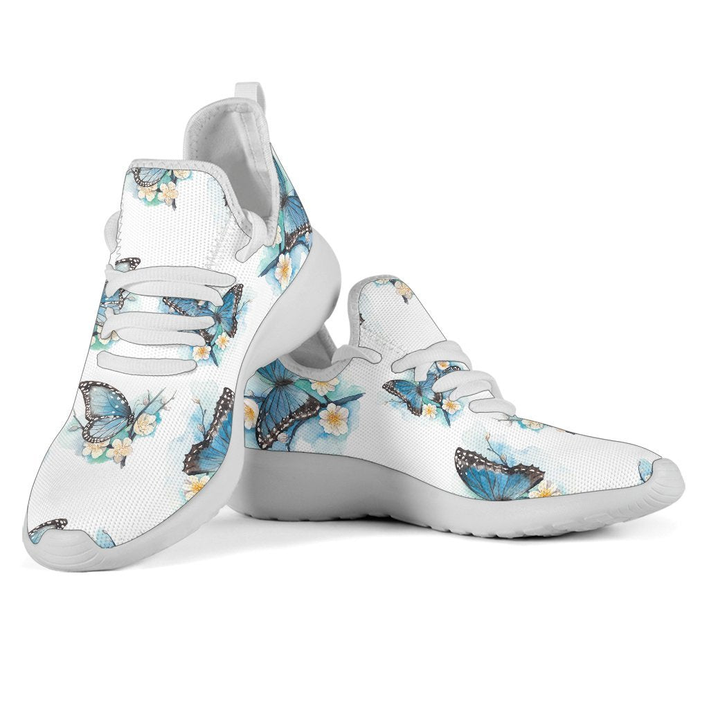 Blossom Blue Butterfly Pattern Print Mesh Knit Shoes GearFrost