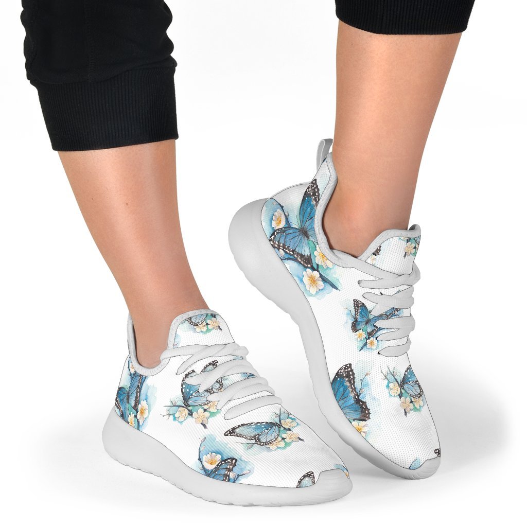 Blossom Blue Butterfly Pattern Print Mesh Knit Shoes GearFrost