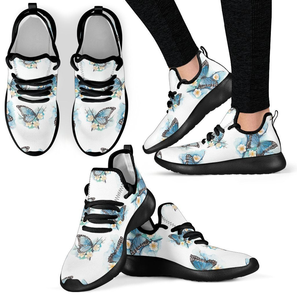 Blossom Blue Butterfly Pattern Print Mesh Knit Shoes GearFrost