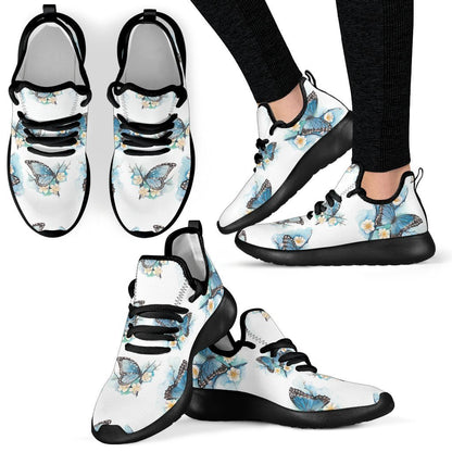 Blossom Blue Butterfly Pattern Print Mesh Knit Shoes GearFrost