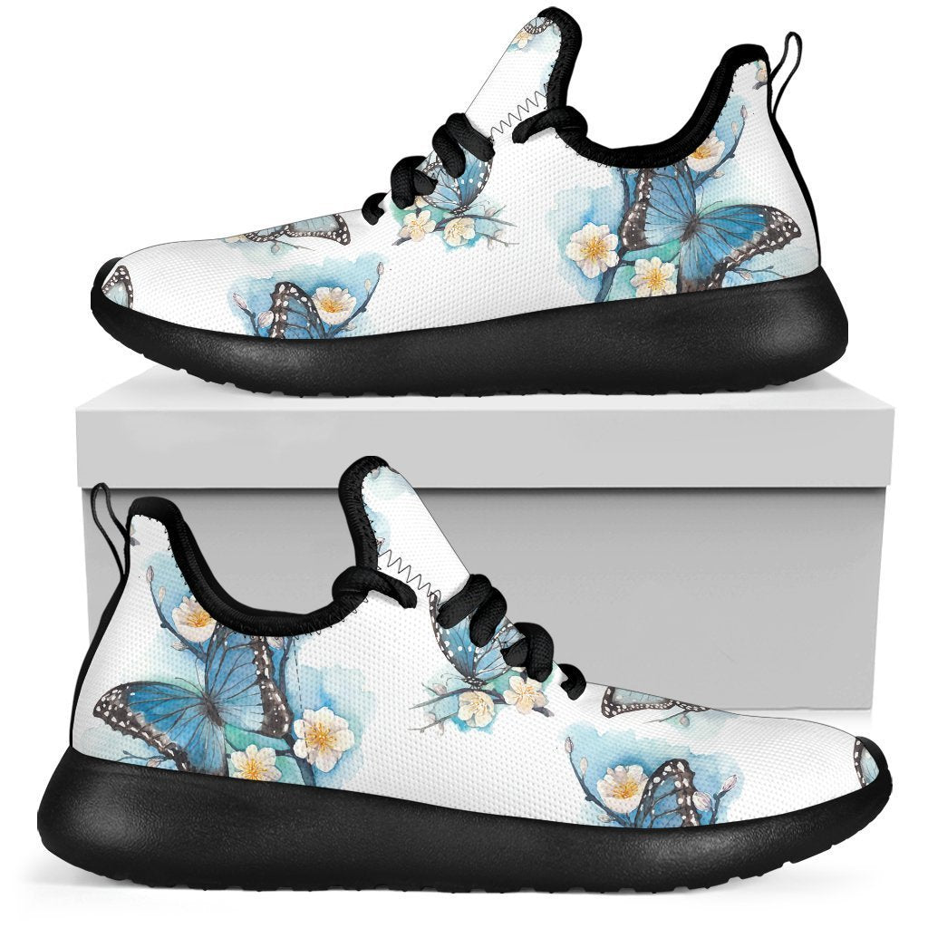 Blossom Blue Butterfly Pattern Print Mesh Knit Shoes GearFrost