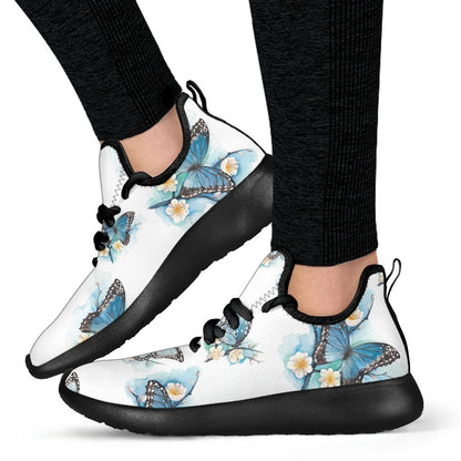 Blossom Blue Butterfly Pattern Print Mesh Knit Shoes GearFrost