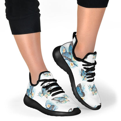 Blossom Blue Butterfly Pattern Print Mesh Knit Shoes GearFrost