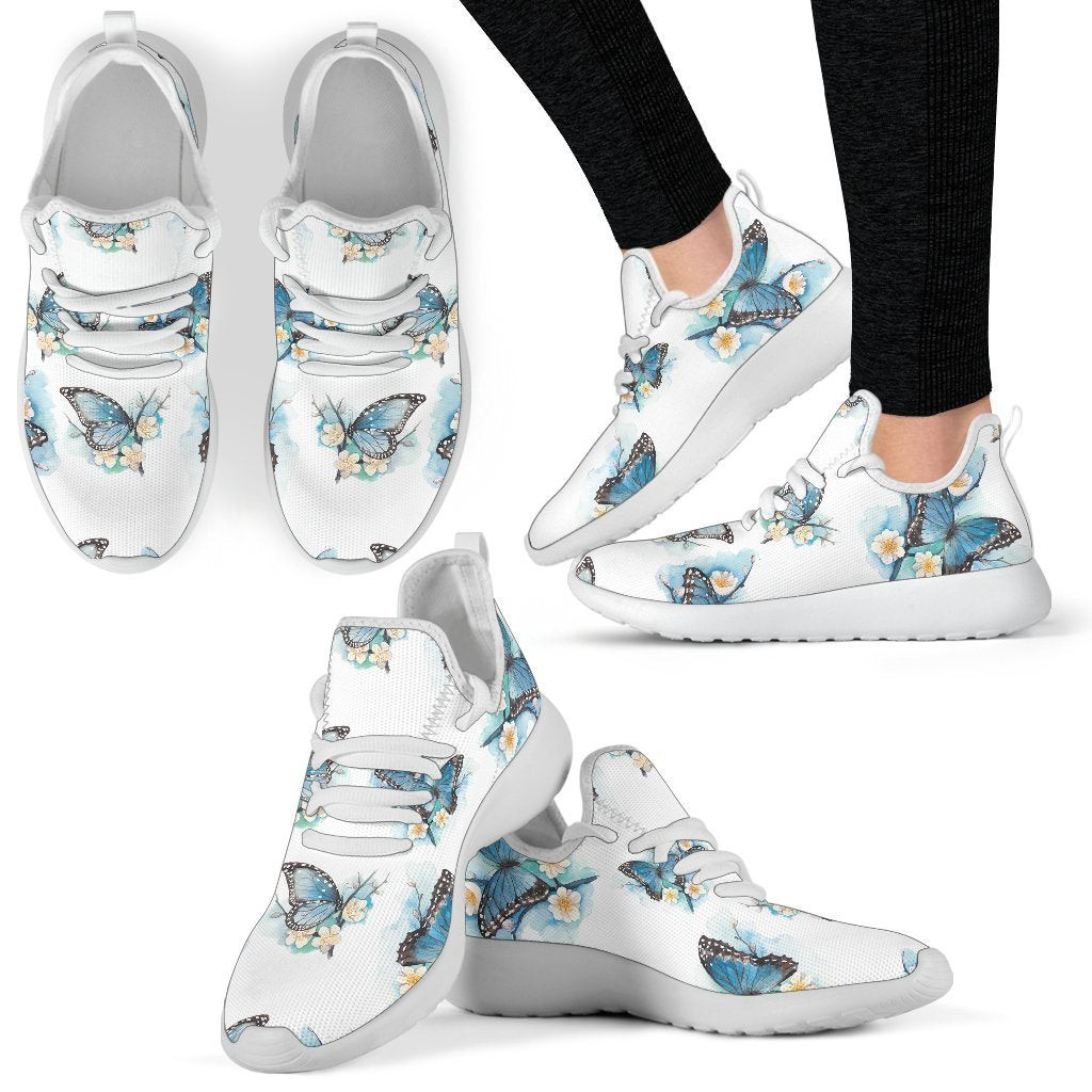 Blossom Blue Butterfly Pattern Print Mesh Knit Shoes GearFrost