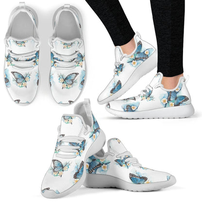 Blossom Blue Butterfly Pattern Print Mesh Knit Shoes GearFrost