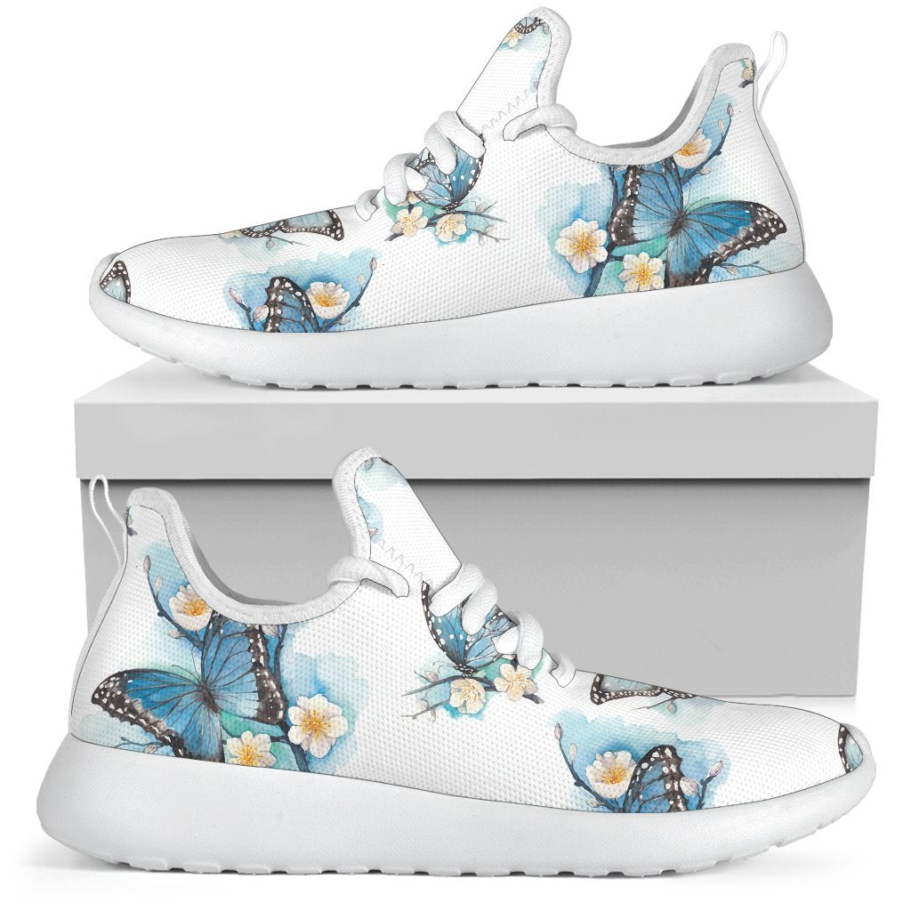 Blossom Blue Butterfly Pattern Print Mesh Knit Shoes GearFrost