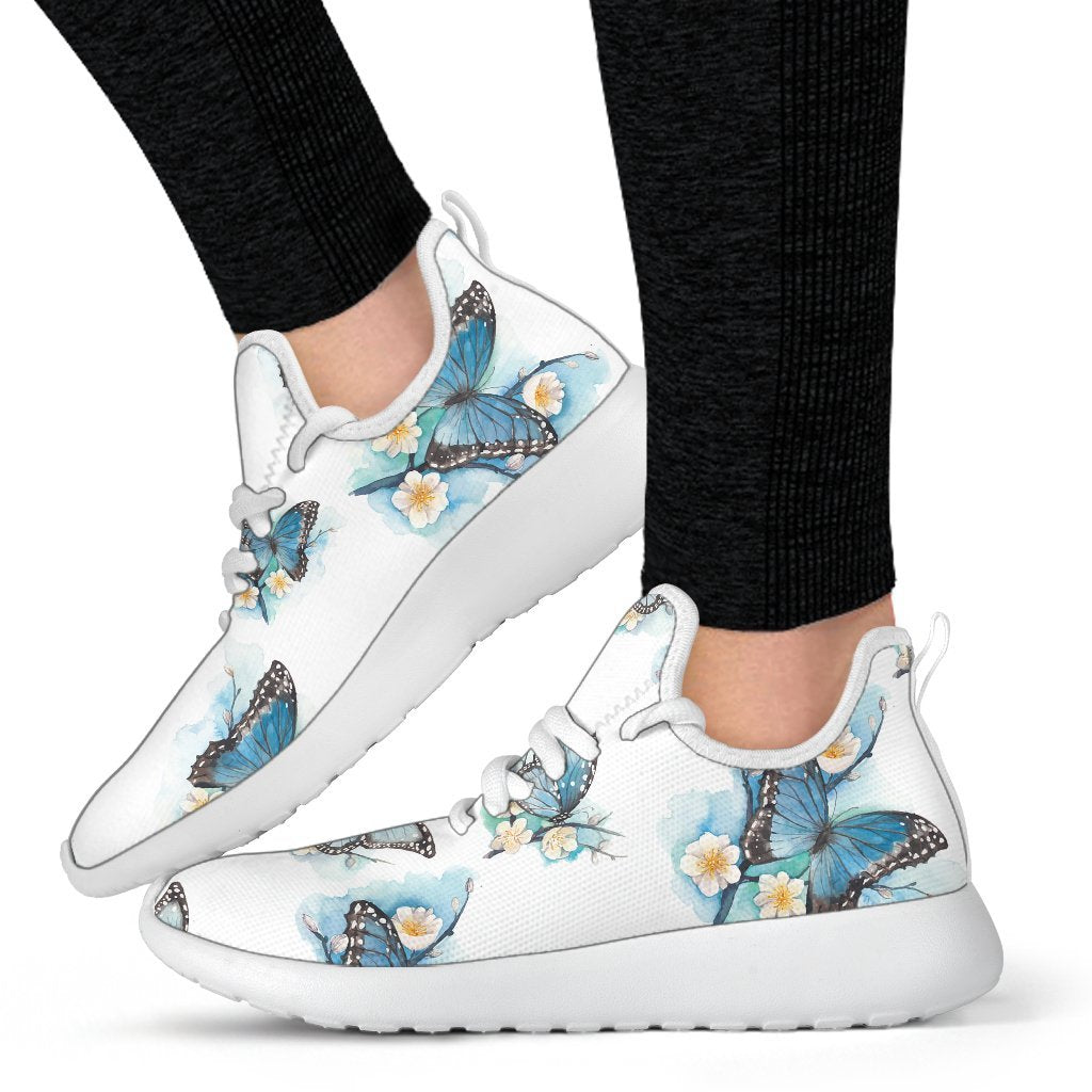 Blossom Blue Butterfly Pattern Print Mesh Knit Shoes GearFrost