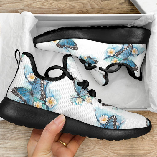 Blossom Blue Butterfly Pattern Print Mesh Knit Shoes GearFrost