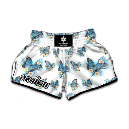 Blossom Blue Butterfly Pattern Print Muay Thai Boxing Shorts