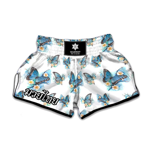 Blossom Blue Butterfly Pattern Print Muay Thai Boxing Shorts