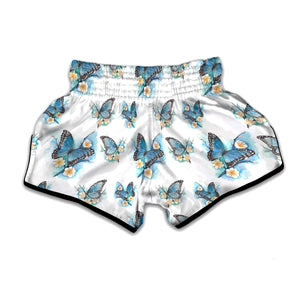 Blossom Blue Butterfly Pattern Print Muay Thai Boxing Shorts
