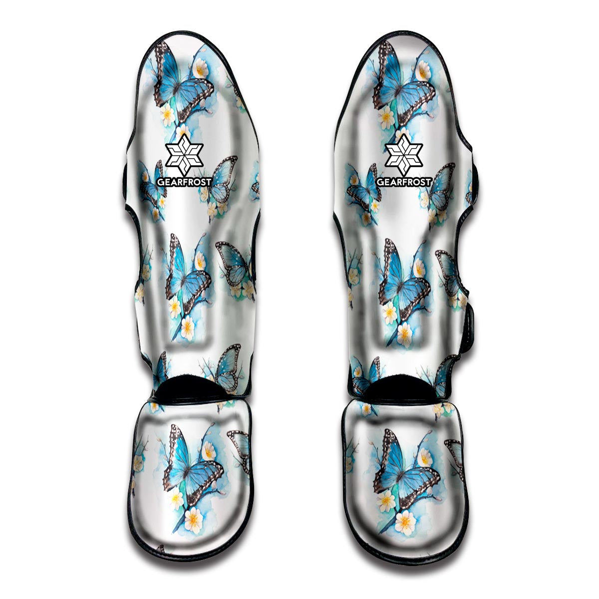 Blossom Blue Butterfly Pattern Print Muay Thai Shin Guard