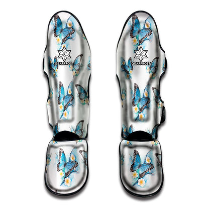 Blossom Blue Butterfly Pattern Print Muay Thai Shin Guard