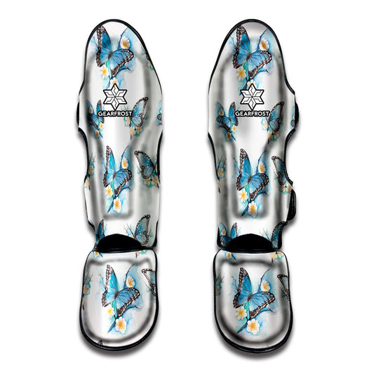 Blossom Blue Butterfly Pattern Print Muay Thai Shin Guard