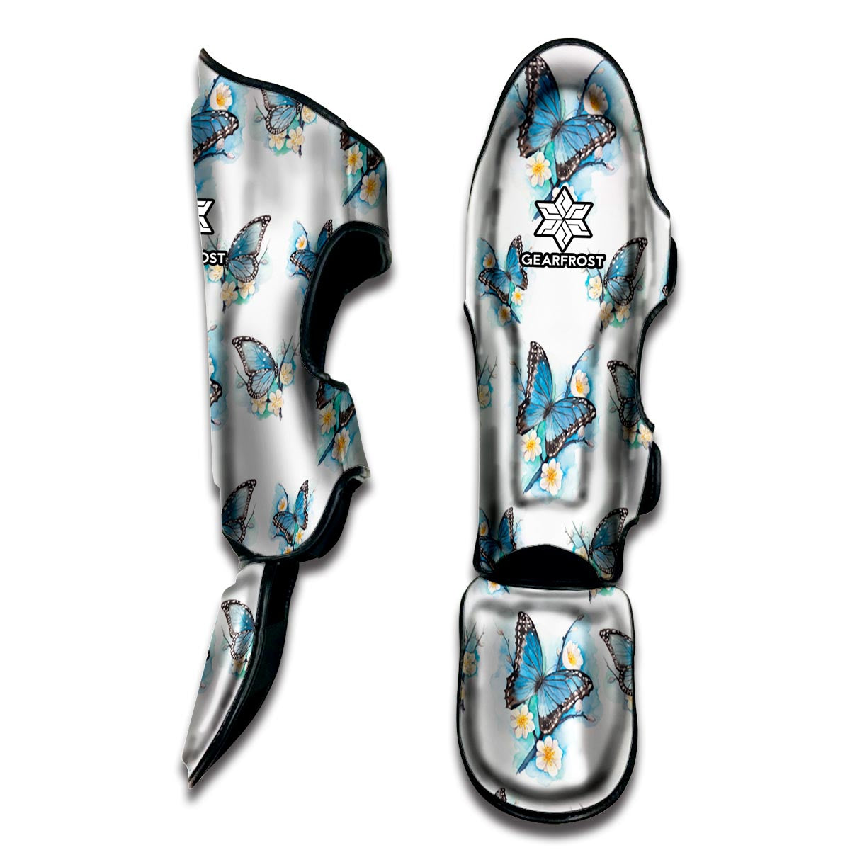 Blossom Blue Butterfly Pattern Print Muay Thai Shin Guard