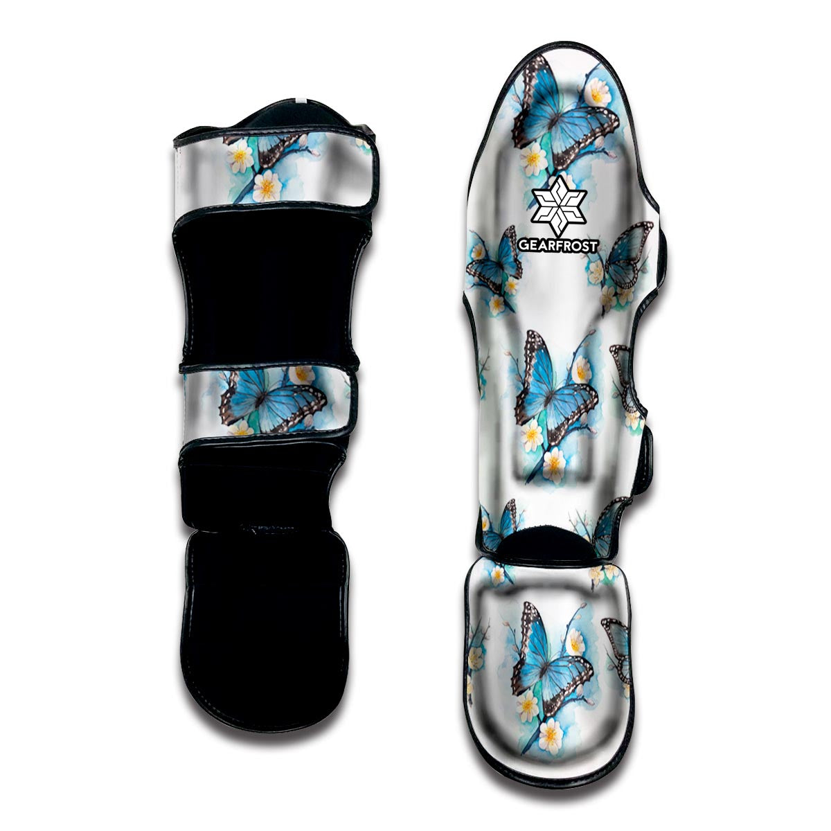 Blossom Blue Butterfly Pattern Print Muay Thai Shin Guard