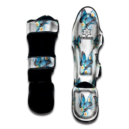 Blossom Blue Butterfly Pattern Print Muay Thai Shin Guard