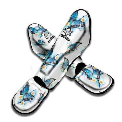 Blossom Blue Butterfly Pattern Print Muay Thai Shin Guard