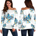 Blossom Blue Butterfly Pattern Print Off The Shoulder Sweatshirt