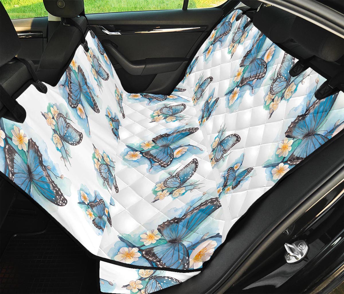 Blossom Blue Butterfly Pattern Print Pet Car Back Seat Cover