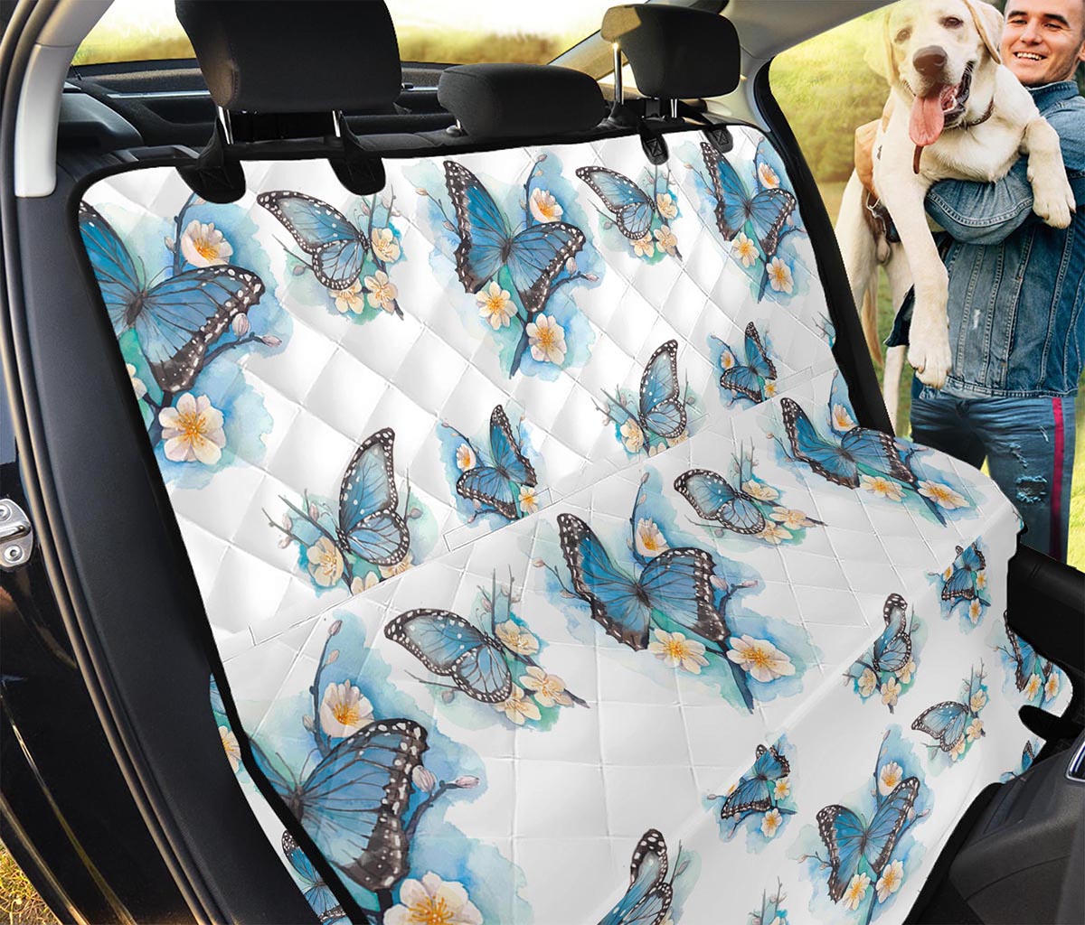 Blossom Blue Butterfly Pattern Print Pet Car Back Seat Cover