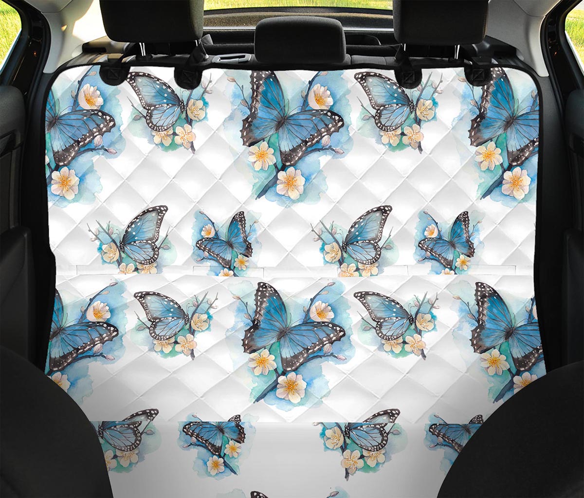Blossom Blue Butterfly Pattern Print Pet Car Back Seat Cover