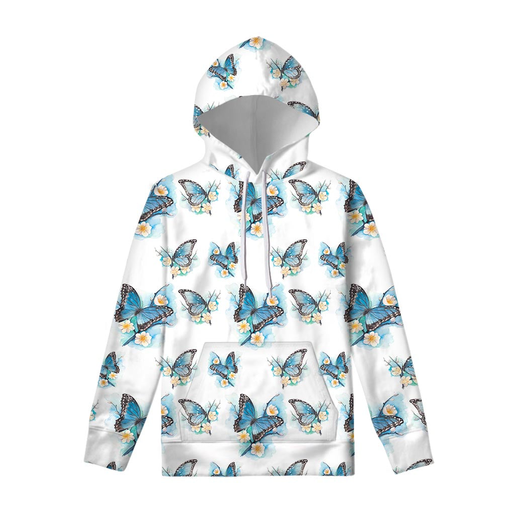 Blossom Blue Butterfly Pattern Print Pullover Hoodie