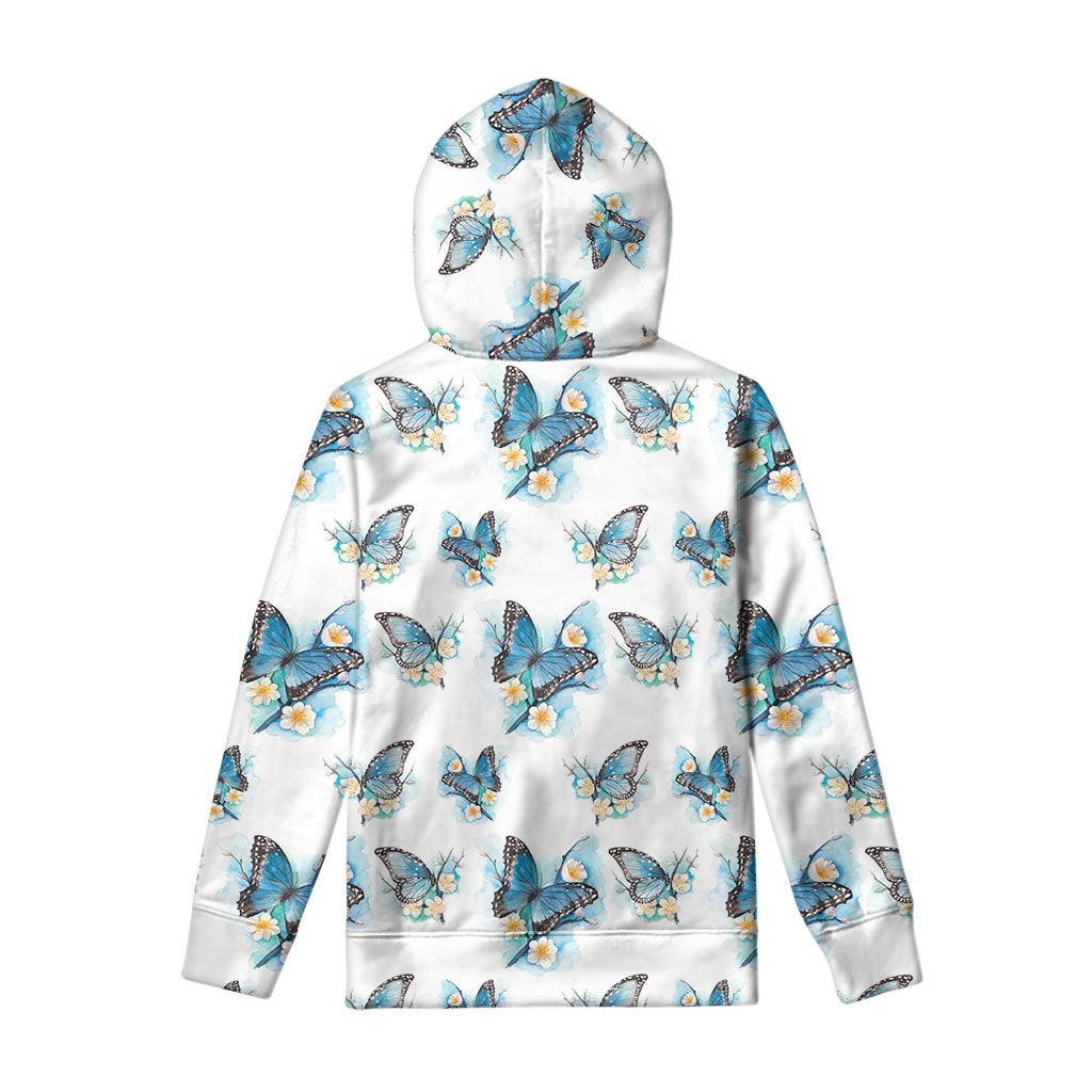 Blossom Blue Butterfly Pattern Print Pullover Hoodie