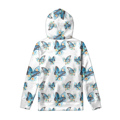 Blossom Blue Butterfly Pattern Print Pullover Hoodie