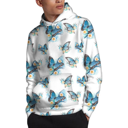 Blossom Blue Butterfly Pattern Print Pullover Hoodie