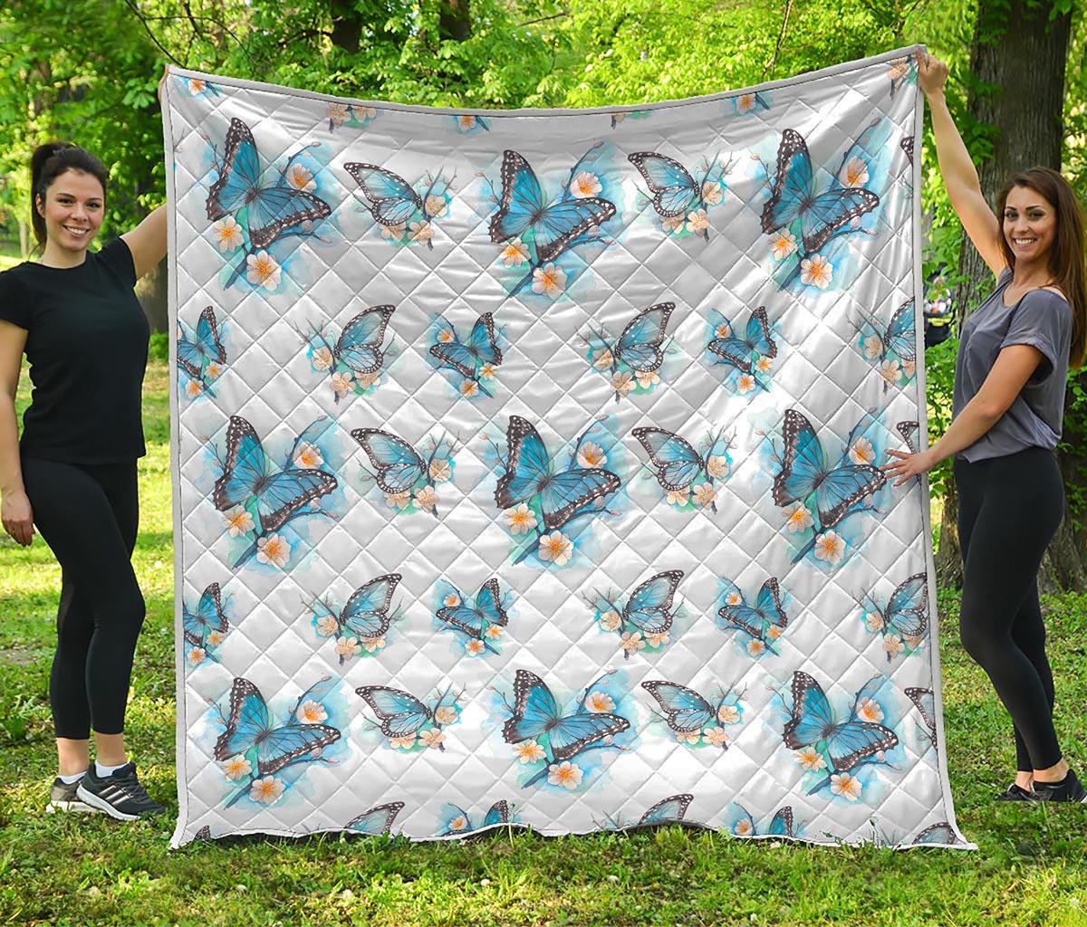 Blossom Blue Butterfly Pattern Print Quilt