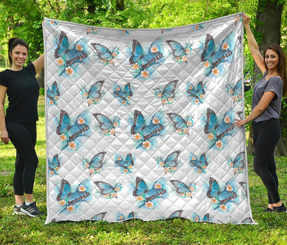 Blossom Blue Butterfly Pattern Print Quilt