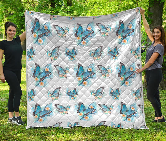 Blossom Blue Butterfly Pattern Print Quilt