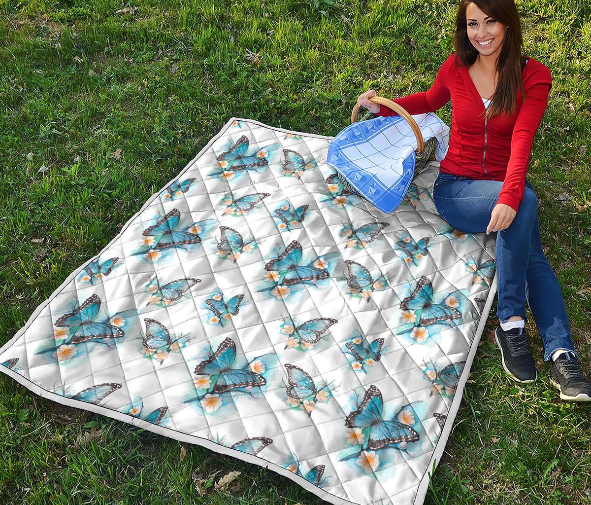 Blossom Blue Butterfly Pattern Print Quilt
