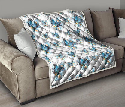 Blossom Blue Butterfly Pattern Print Quilt