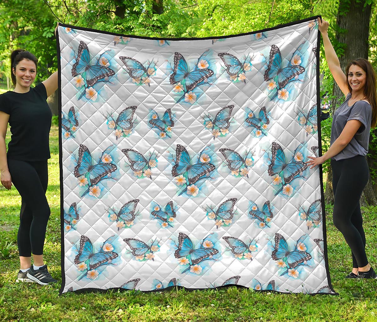 Blossom Blue Butterfly Pattern Print Quilt