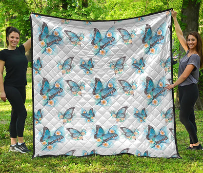 Blossom Blue Butterfly Pattern Print Quilt