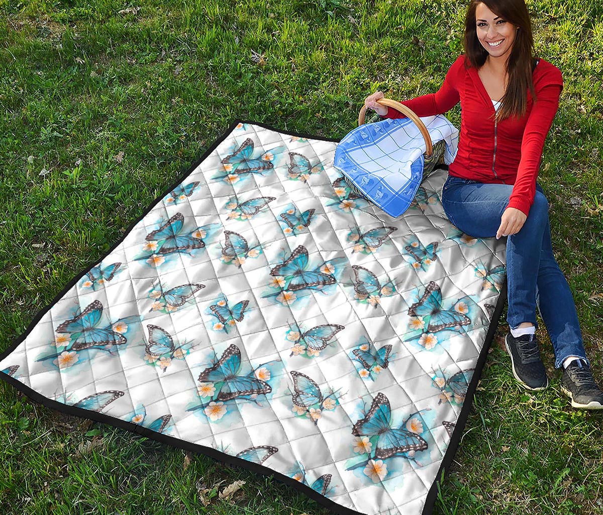 Blossom Blue Butterfly Pattern Print Quilt