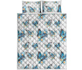 Blossom Blue Butterfly Pattern Print Quilt Bed Set