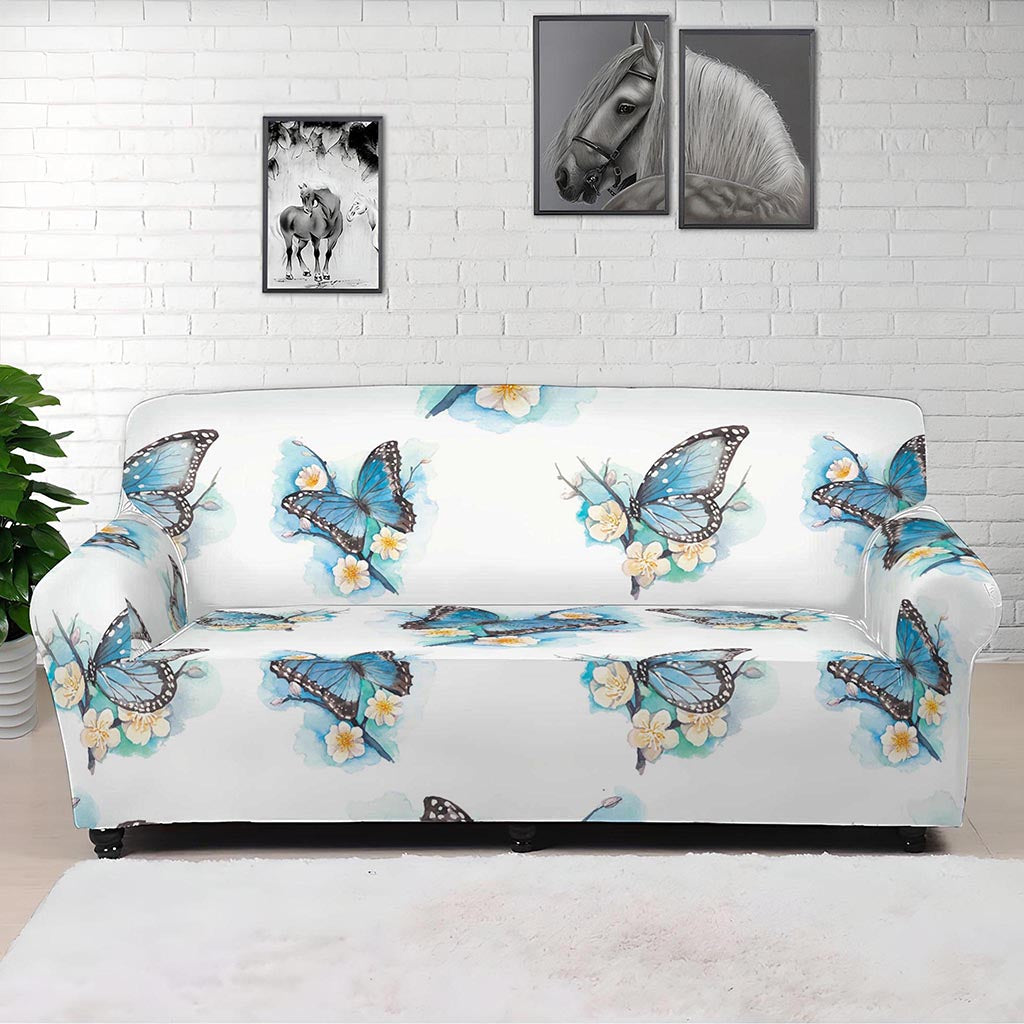 Blossom Blue Butterfly Pattern Print Sofa Cover