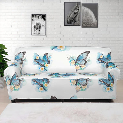 Blossom Blue Butterfly Pattern Print Sofa Cover