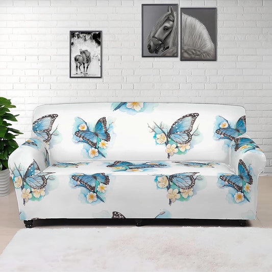 Blossom Blue Butterfly Pattern Print Sofa Cover