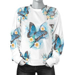 Blossom Blue Butterfly Pattern Print Women's Crewneck Sweatshirt GearFrost