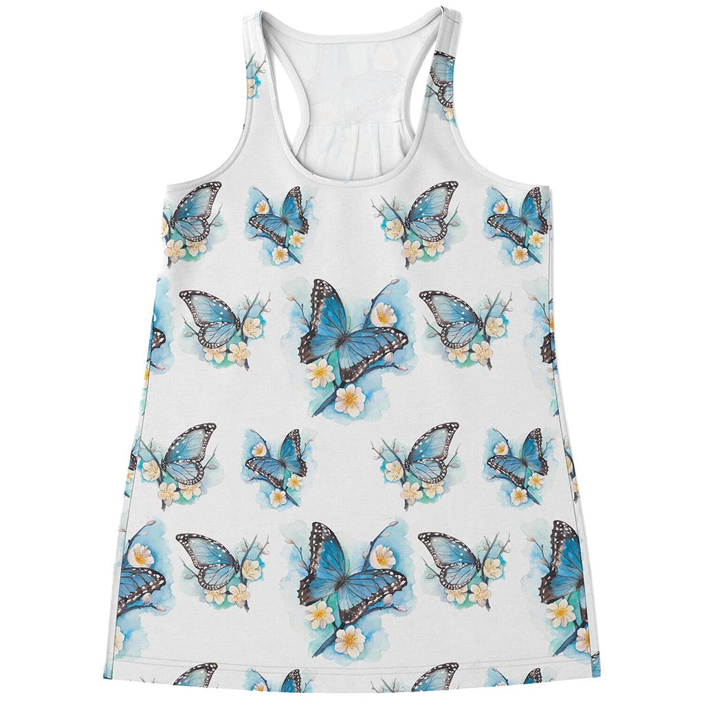 Blossom Blue Butterfly Pattern Print Women's Racerback Tank Top