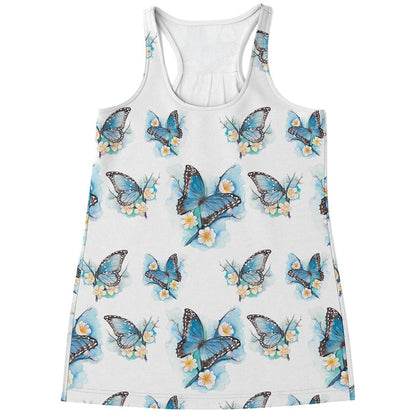 Blossom Blue Butterfly Pattern Print Women's Racerback Tank Top