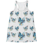 Blossom Blue Butterfly Pattern Print Women's Racerback Tank Top