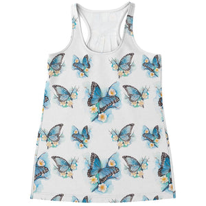 Blossom Blue Butterfly Pattern Print Women's Racerback Tank Top